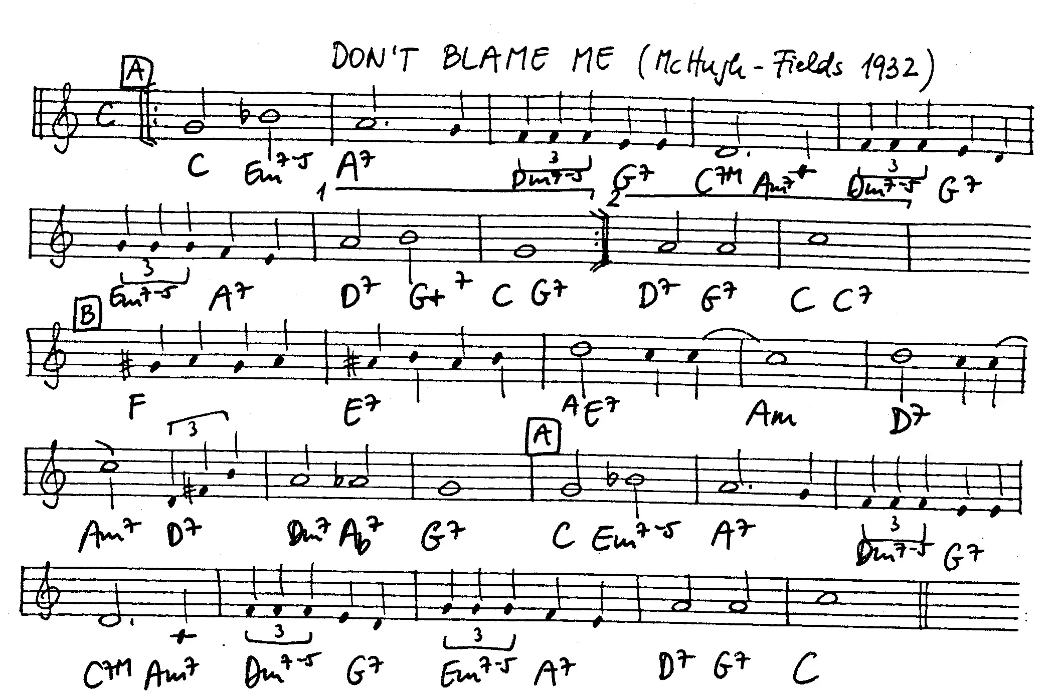 don't blame me free jazz leadsheet - Courtesy of the Jungle Jazz Band